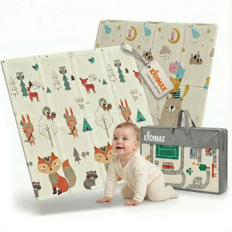 Kidimax® Krabbelmatte 180x200 cm Spielmatte Baby Faltbar wendbar Kindermatte