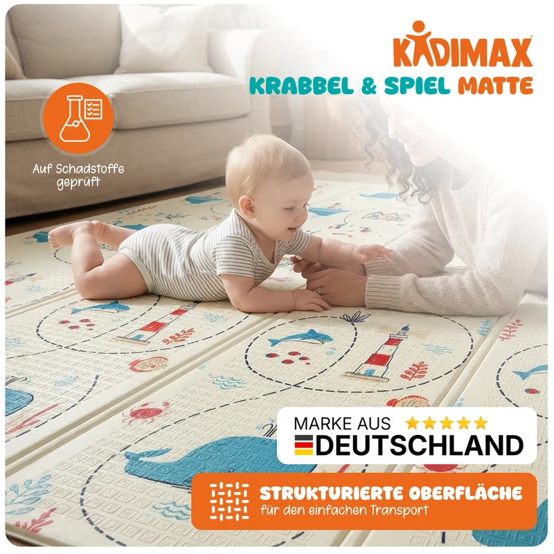 Kidimax® Krabbelmatte 180x200 cm Spielmatte Baby Faltbar wendbar Kindermatte