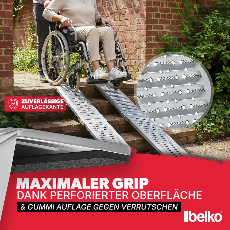 Belko® 2X Auffahrrampe 400kg Tragkraft | Verzinkter Stahl | Rutschfest perforiert | 23cm Breite | Klappbar / Nicht klappbar | PKW Motorrad Quad ATV Anhänger
