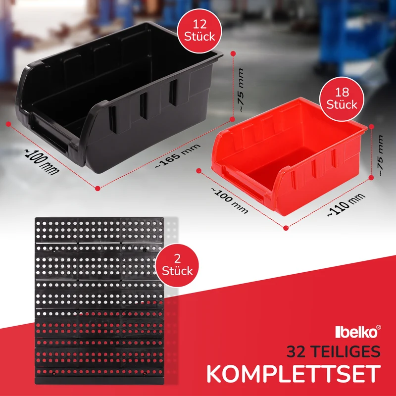 P24® Wandregal Stapelboxen, blau oder rot, Set 32 tlg. (Farbe wählbar)