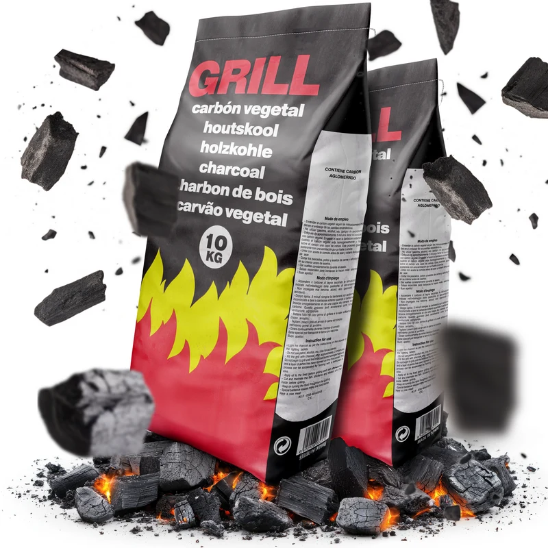 Flammingo® Grillkohle – 100% Natur-Holzkohle aus Hartholz – extra grob – lange Brenndauer – ideal für BBQ, Smoker & Grill