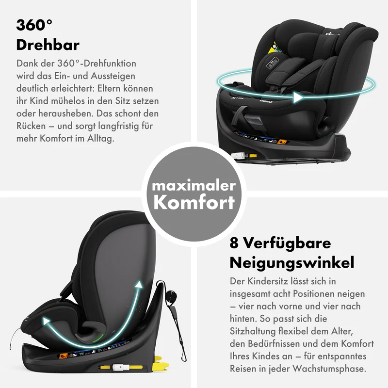 Kidimax® Ultima 360 i-Size Kindersitz 40–150cm (0–12 Jahre), drehbar, Isofix, Gruppe 0+/1/2/3 – verschiedene Farben