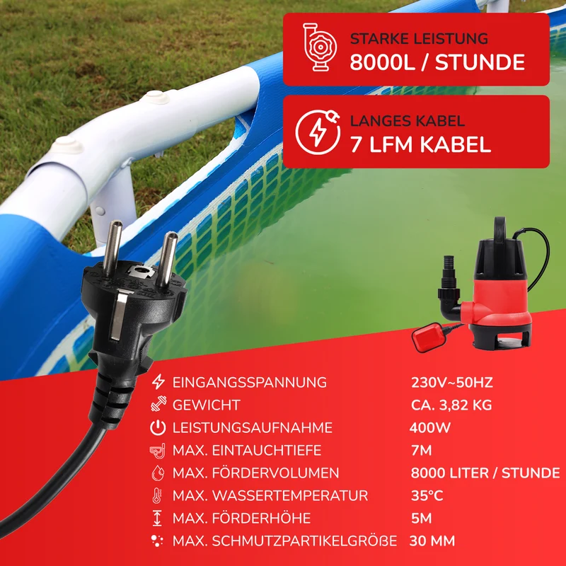 Belko® Schmutzwasserpumpe, 400W, 8000 l/h, 5m