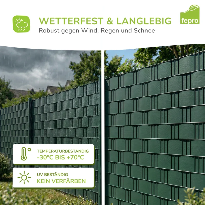Fepro® PVC Sichtschutzstreifen für Doppelstabmattenzaun, inkl. Befestigungsclips (Farben & Längen wählbar)