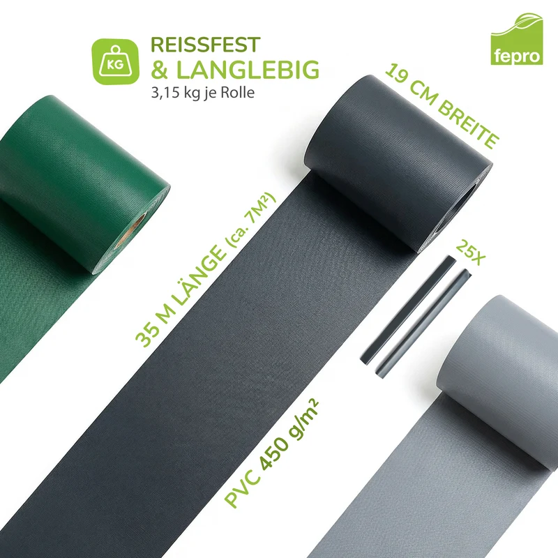 Fepro® PVC Sichtschutzstreifen für Doppelstabmattenzaun, inkl. Befestigungsclips (Farben & Längen wählbar)