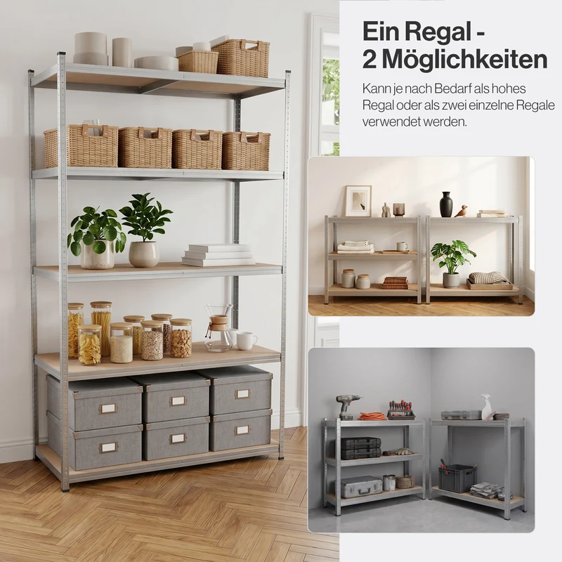 Belko® Schwerlastregal C226, 200x120x60 cm, 5 Böden, 180kg Tragkraft pro Boden, (Farbe wählbar) - Lagerregal, Steckregal