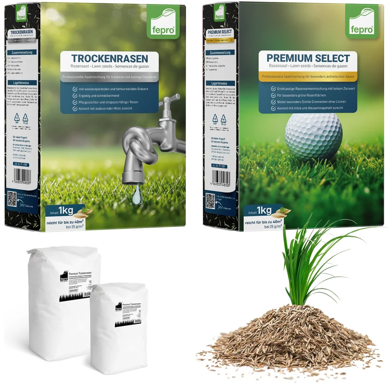 Fepro® Rasenmix Premium Select Mischung und dürreresistenter Trockenrasen für ca. 40 - 800 m²
