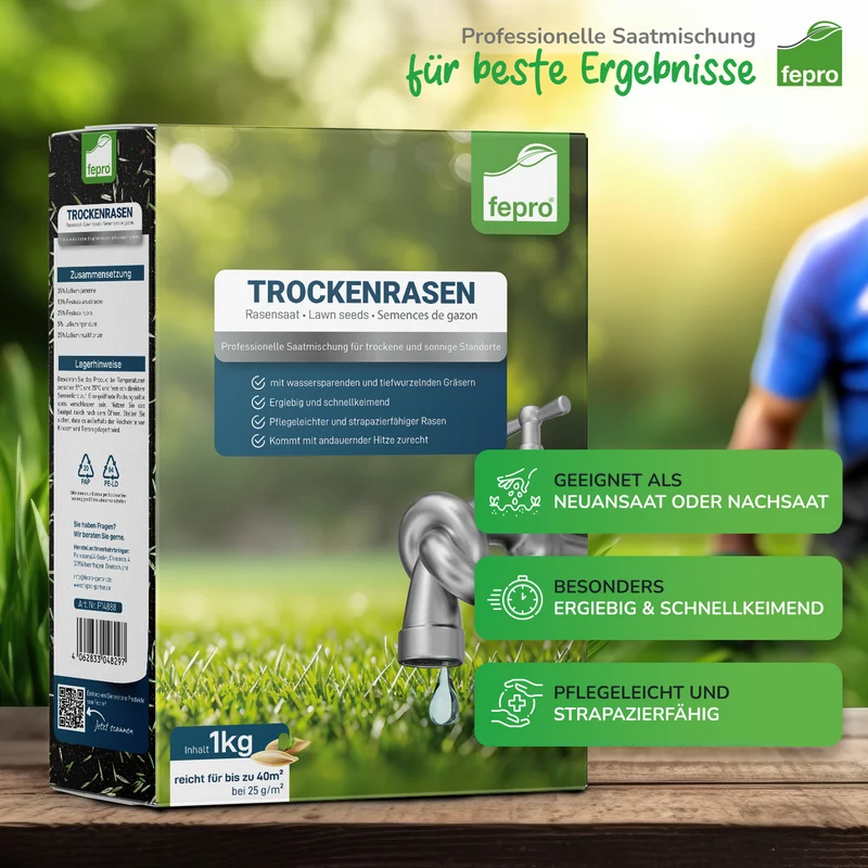 Fepro® Rasenmix Premium Select Mischung und dürreresistenter Trockenrasen für ca. 40 - 800 m²