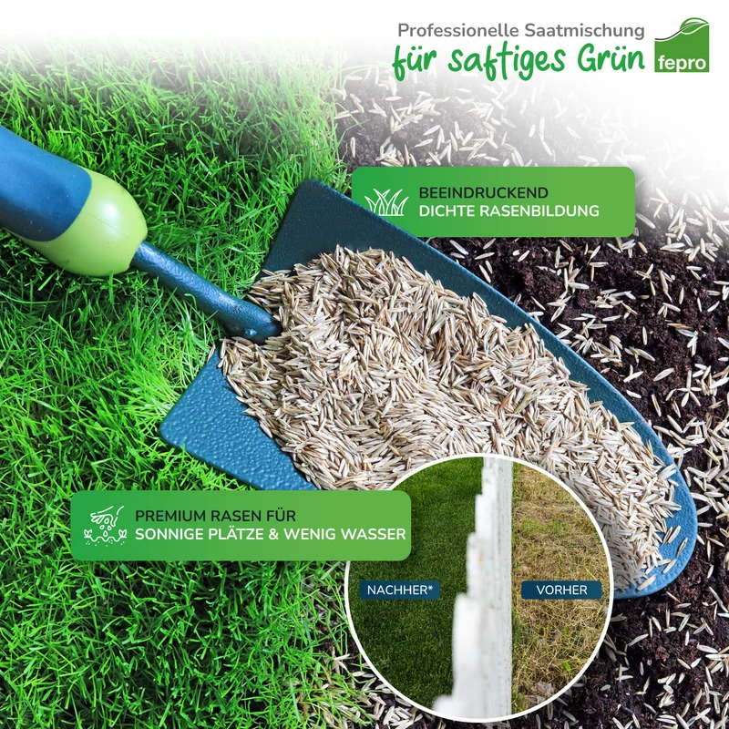 Fepro® Rasenmix Premium Select Mischung und dürreresistenter Trockenrasen für ca. 40 - 800 m²