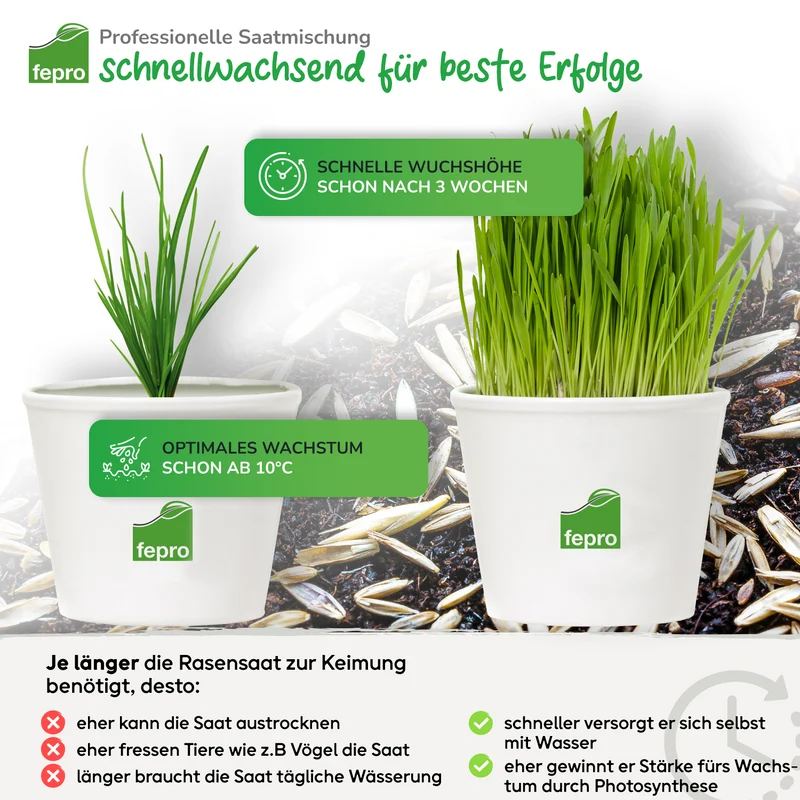 Fepro® Rasenmix Premium Select Mischung und dürreresistenter Trockenrasen für ca. 40 - 800 m²