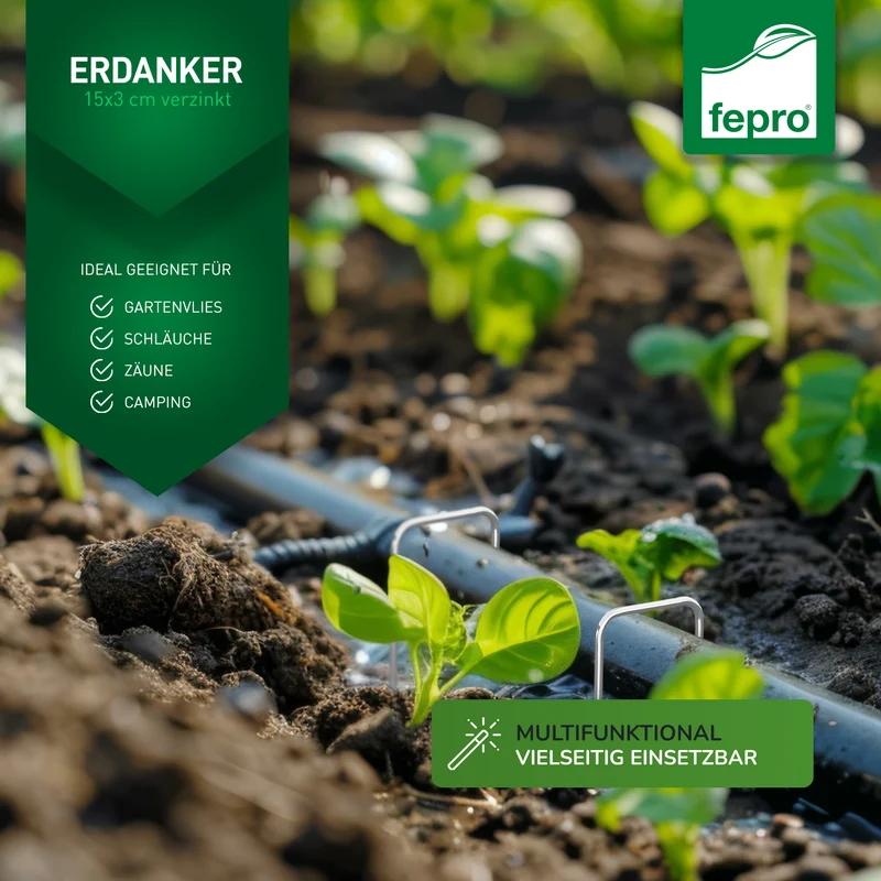 Fepro® Erdanker verzinkter Stahl 150mm x 30mm Ø 2,7mm Unkrautvlies Gartenvlies Erdnägel Zeltanker Heringe Bodenanker Trampolin Zaun Garten Zelthering Kunstrasen