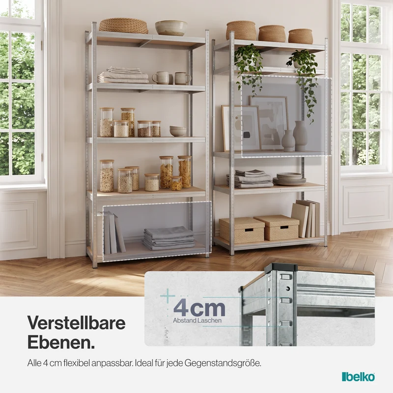 Belko® Schwerlastregal C114 Doppelpack, 180x90x40 cm, 5 Böden, 175kg Tragkraft pro Boden, (Farbe wählbar) - Lagerregal, Steckregal