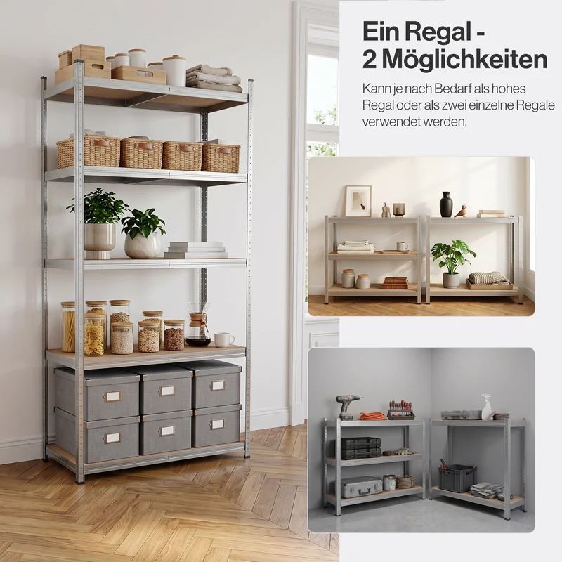 Belko® Schwerlastregal C114 Doppelpack, 180x90x40 cm, 5 Böden, 175kg Tragkraft pro Boden, (Farbe wählbar) - Lagerregal, Steckregal