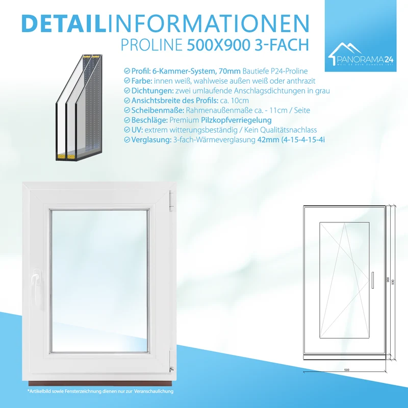 P24® Kellerfenster Kunststofffenster 3-Fach 70mm Proline, Anthrazit