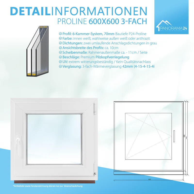 P24® Kellerfenster Kunststofffenster 3-Fach 70mm Proline, Anthrazit