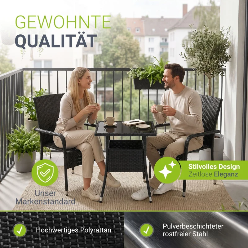 Eckiger Polyrattan Gartentisch Yoro
