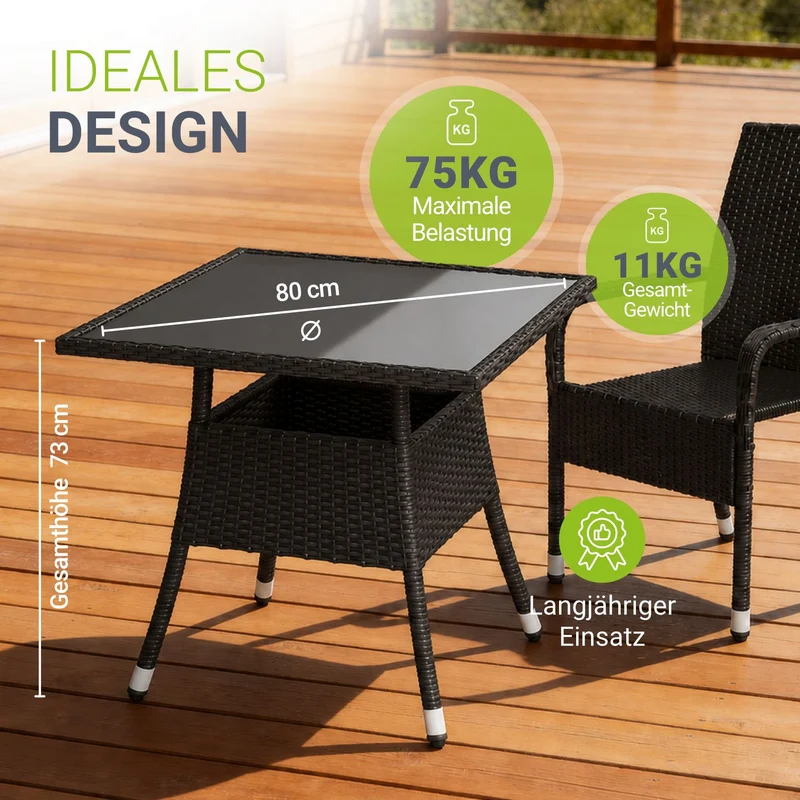 Eckiger Polyrattan Gartentisch Yoro