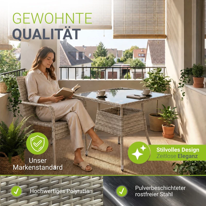 Eckiger Polyrattan Gartentisch Yoro