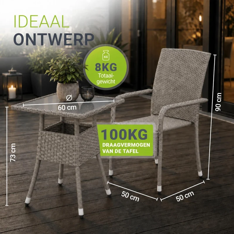 Eckiger Polyrattan Gartentisch Yoro