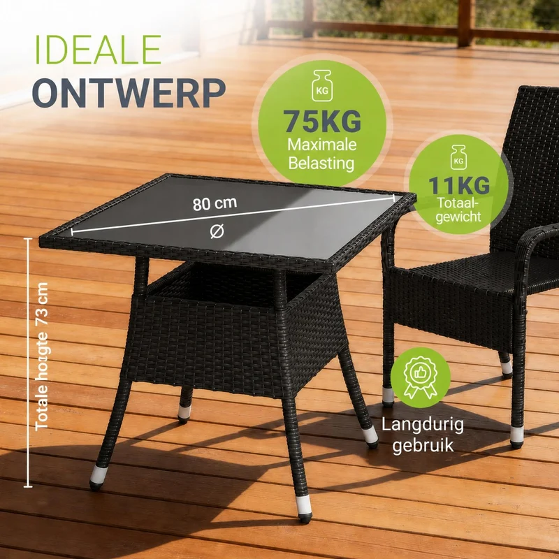 Eckiger Polyrattan Gartentisch Yoro