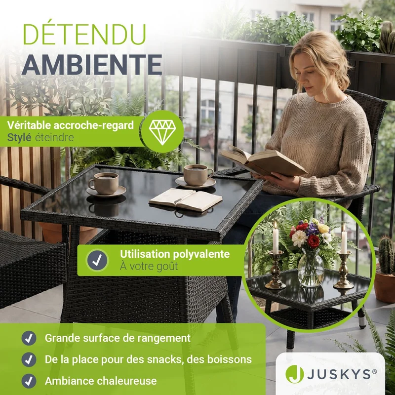 Eckiger Polyrattan Gartentisch Yoro
