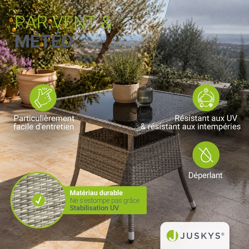 Eckiger Polyrattan Gartentisch Yoro