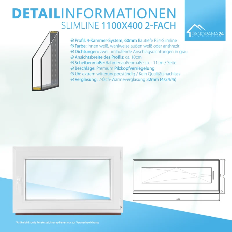 P24® Kellerfenster Kunststofffenster 2-fach 60mm Slimline, weiß