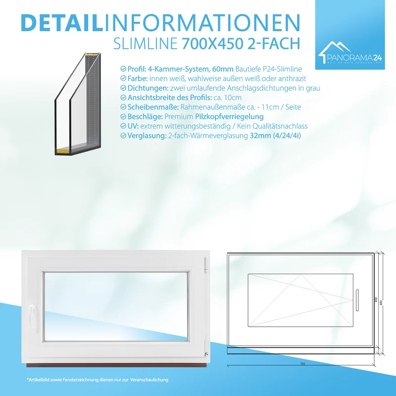 P24® Kellerfenster Kunststofffenster 2-fach 60mm Slimline, weiß