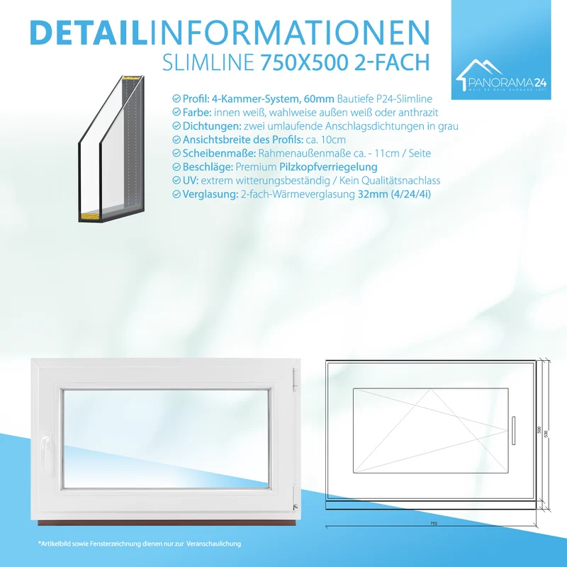 P24® Kellerfenster Kunststofffenster 2-fach 60mm Slimline, weiß