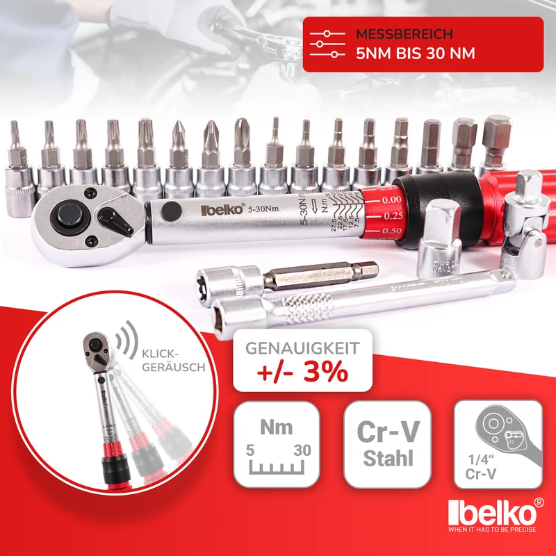 Belko® Drehmomentschlüssel Set 1/4", 5-30 Nm