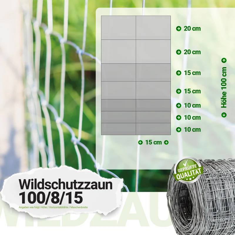 P24® Wildzaun Forstzaun Weidezaun 50m Rollen inkl. 10m Spanndraht (Abmessungen wählbar)