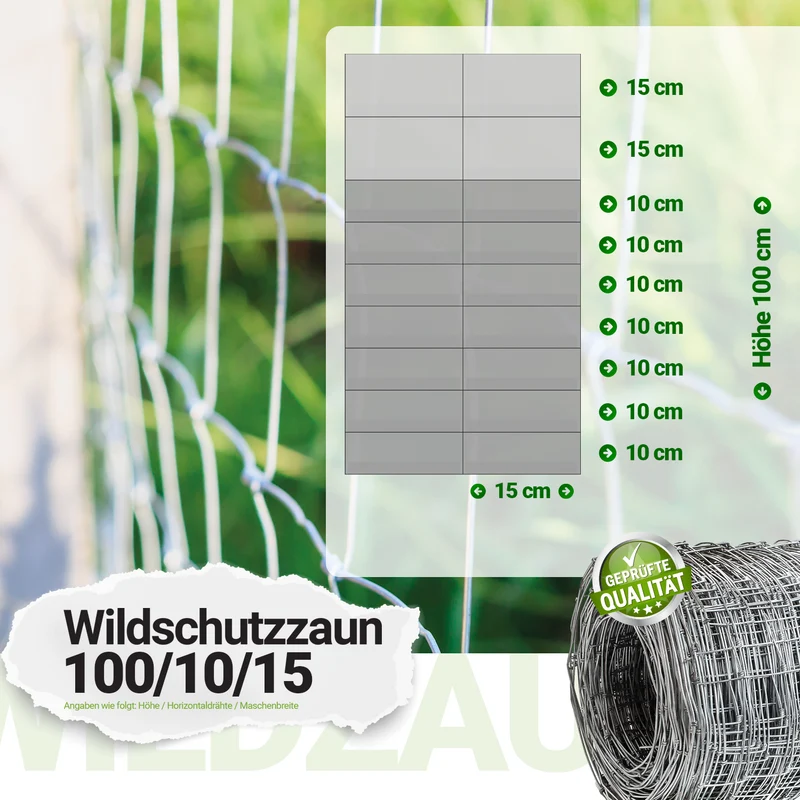 P24® Wildzaun Forstzaun Weidezaun 50m Rollen inkl. 10m Spanndraht (Abmessungen wählbar)