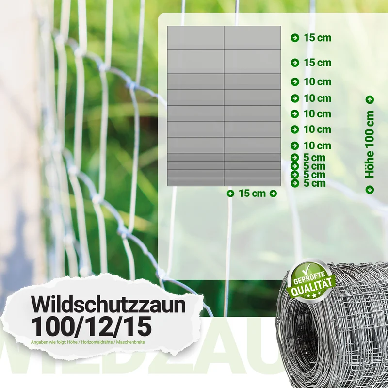 P24® Wildzaun Forstzaun Weidezaun 50m Rollen inkl. 10m Spanndraht (Abmessungen wählbar)