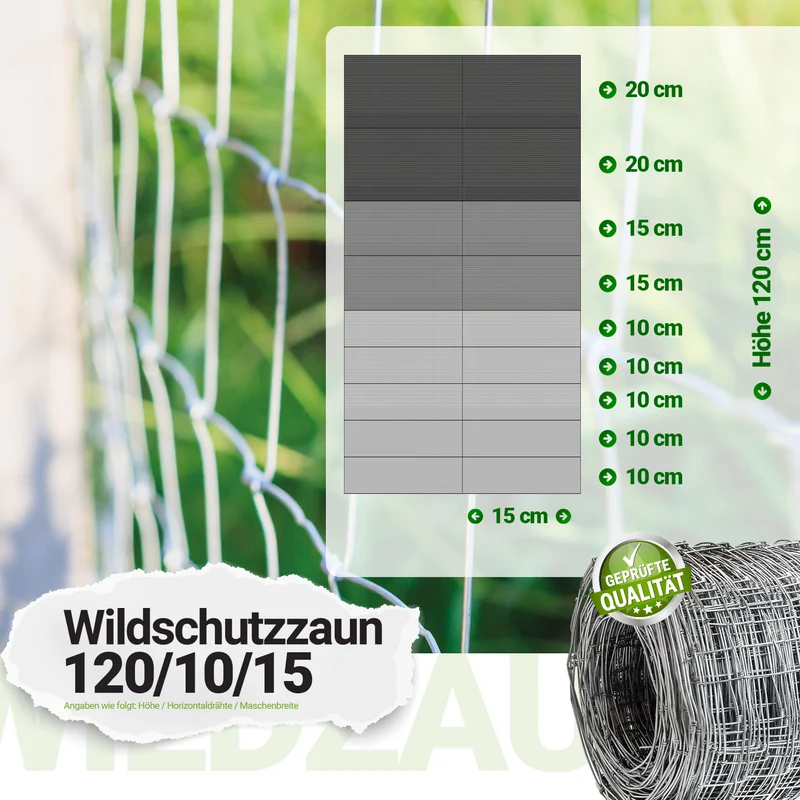 P24® Wildzaun Forstzaun Weidezaun 50m Rollen inkl. 10m Spanndraht (Abmessungen wählbar)