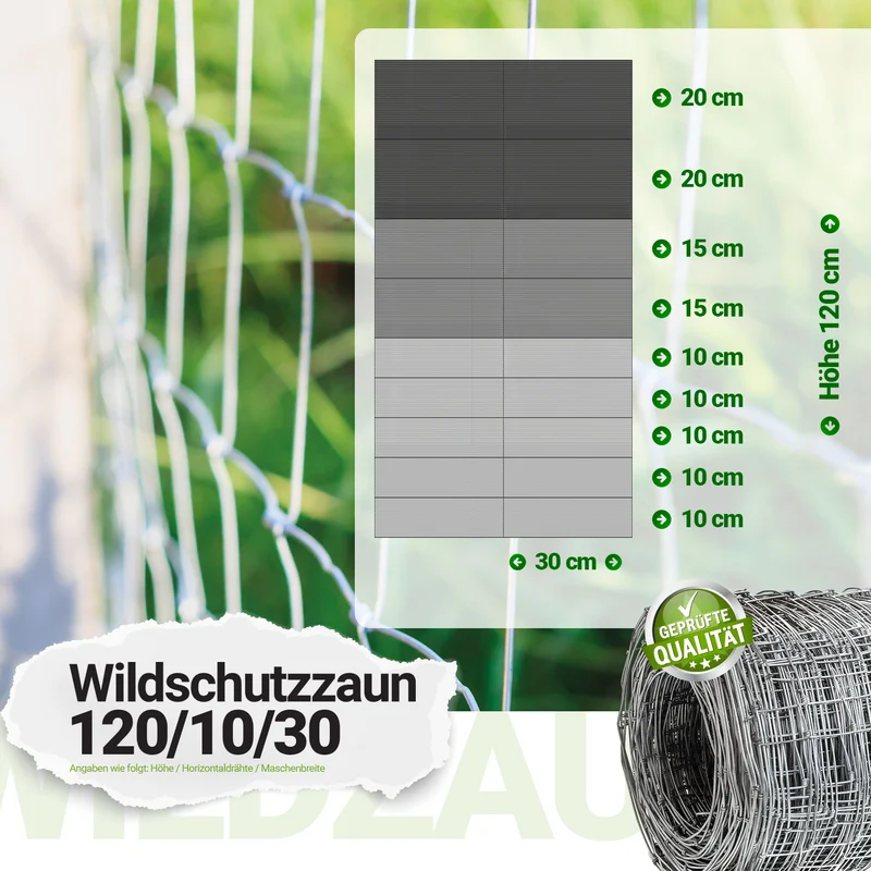 P24® Wildzaun Forstzaun Weidezaun 50m Rollen inkl. 10m Spanndraht (Abmessungen wählbar)