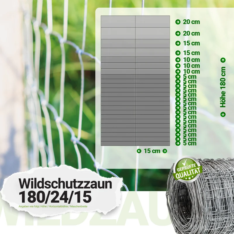 P24® Wildzaun Forstzaun Weidezaun 50m Rollen inkl. 10m Spanndraht (Abmessungen wählbar)