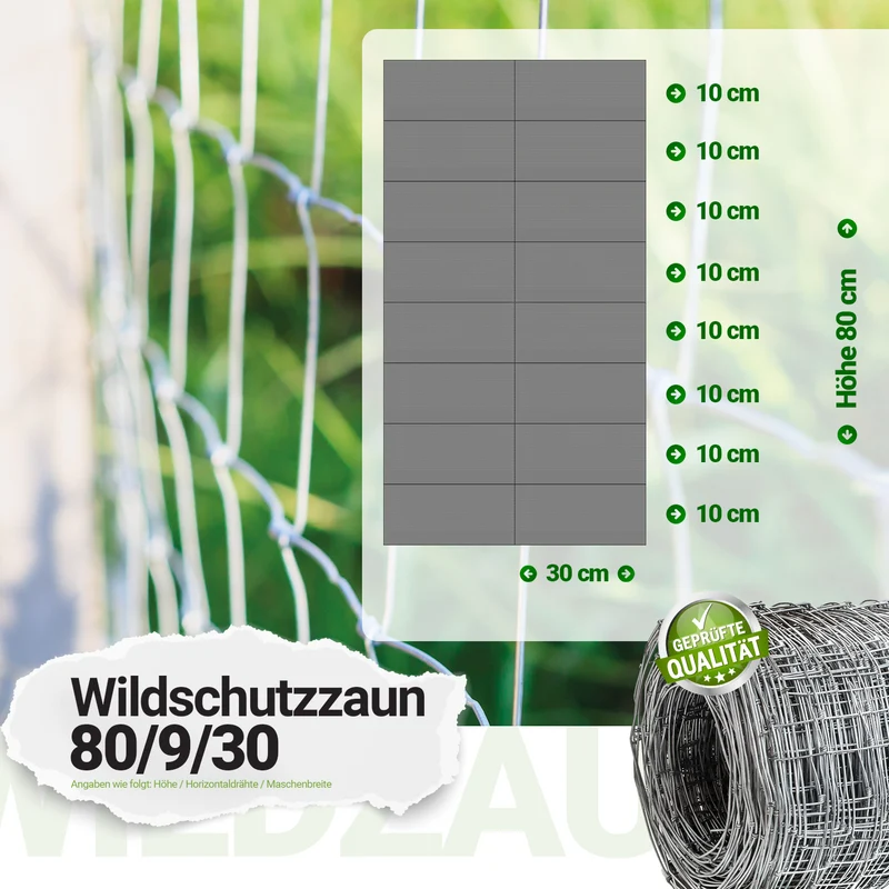 P24® Wildzaun Forstzaun Weidezaun 50m Rollen inkl. 10m Spanndraht (Abmessungen wählbar)