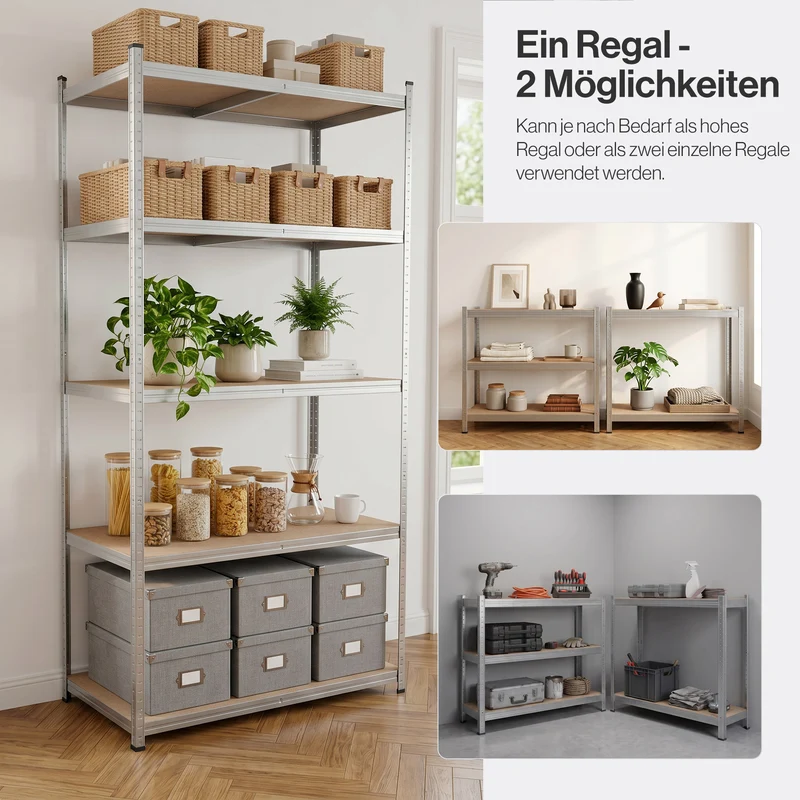 Belko® Schwerlastregal C223, 200x100x50 cm, 5 Böden, 180kg Tragkraft pro Boden, (Farbe wählbar) - Lagerregal, Steckregal
