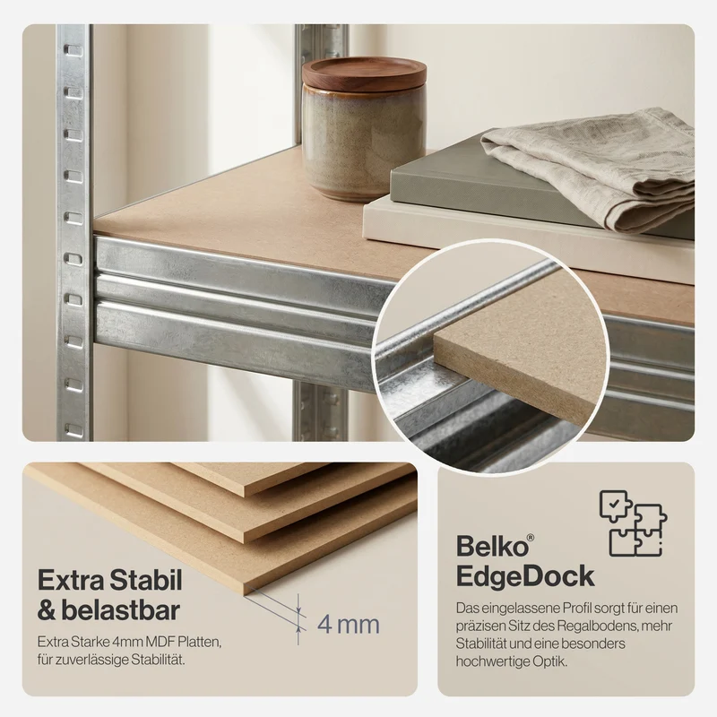 Belko® Schwerlastregal C223, 200x100x50 cm, 5 Böden, 180kg Tragkraft pro Boden, (Farbe wählbar) - Lagerregal, Steckregal