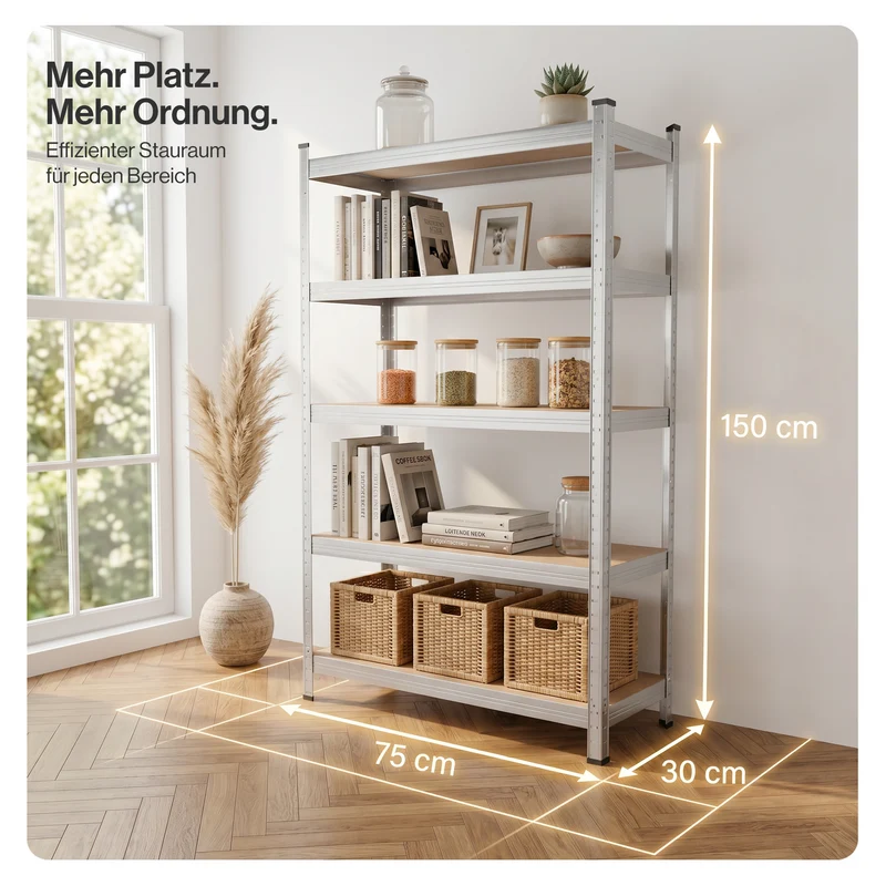 Belko® Schwerlastregal C112, 150x75x30 cm, 4 Böden, 125kg Tragkraft pro Boden, verzinkt - Lagerregal, Steckregal