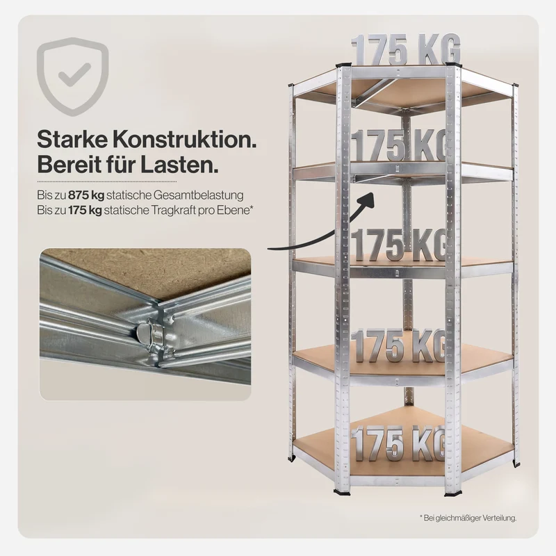 Belko® Schwerlast Eckregal CO210, 180x40x70x40x70 cm, , verzinkt - Lagerregal, Steckregal