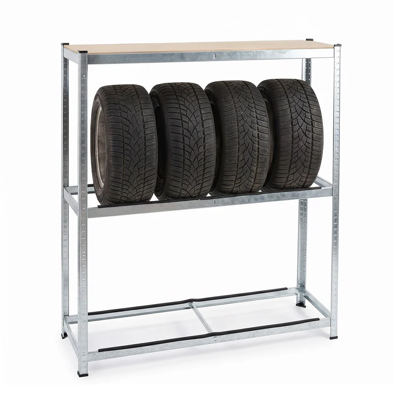 Belko® Reifenregal T110, 180x120x40 cm, für 8 Reifen mit Kantenschutz und Ablage, max. 200 kg Tragkraft, verzinkt