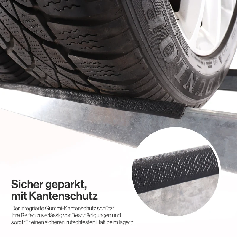 Belko® Reifenregal T110, 180x120x40 cm, für 8 Reifen mit Kantenschutz und Ablage, max. 200 kg Tragkraft, verzinkt