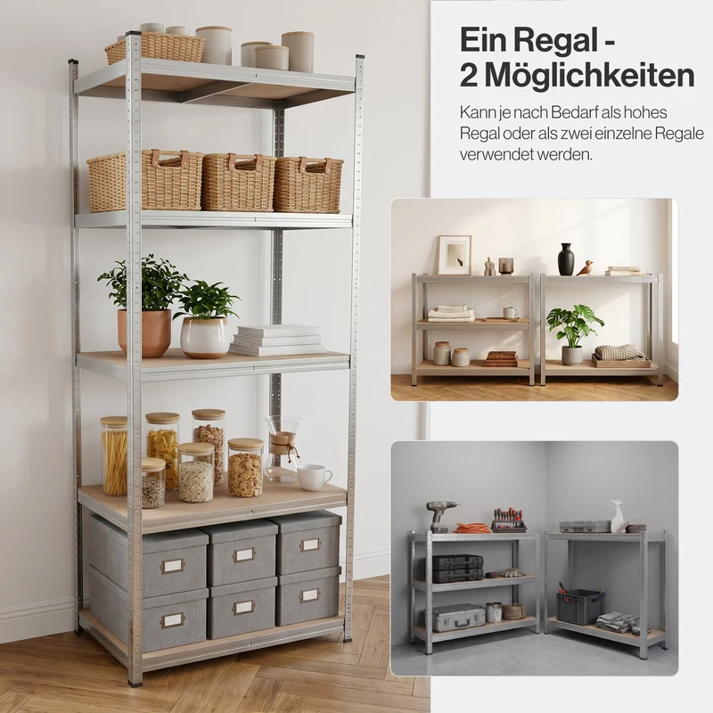 Belko® Schwerlastregal C121, 180x75x45 cm, 5 Böden, 175kg Tragkraft pro Boden, verzinkt - Lagerregal, Steckregal