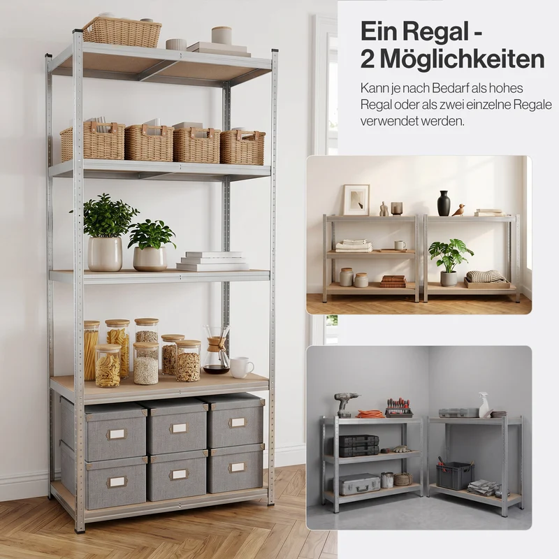 Belko® Schwerlastregal C118, 200x90x45 cm, 5 Böden, 200kg Tragkraft pro Boden, verzinkt - Lagerregal, Steckregal