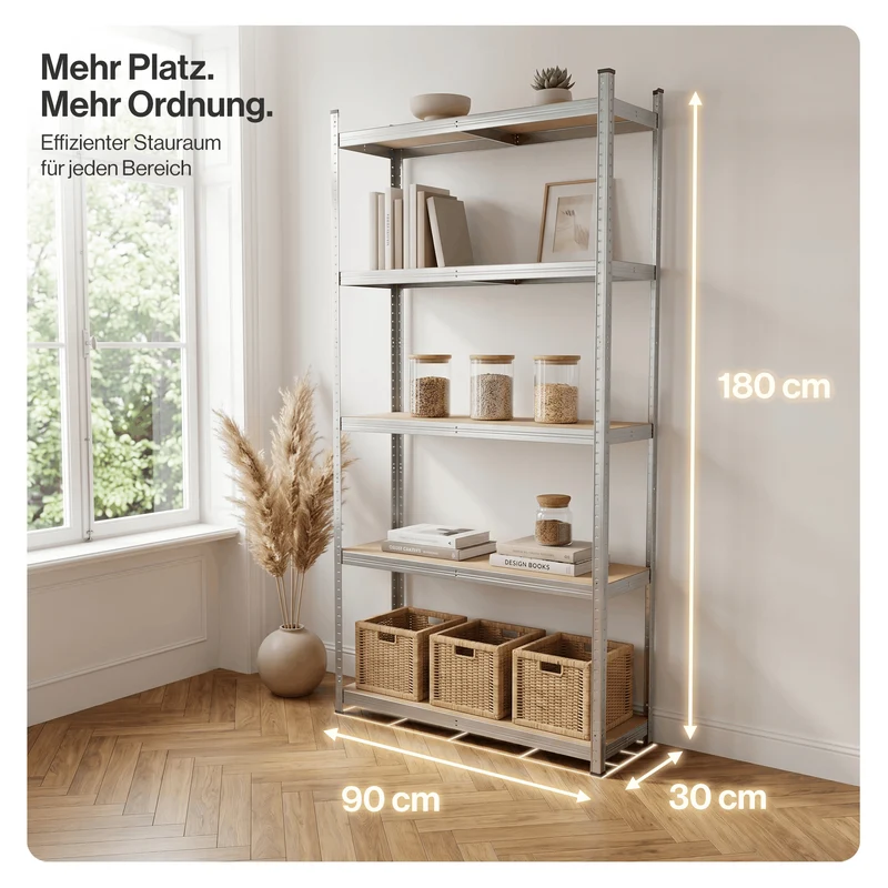 Belko® Schwerlastregal C117, 180x90x30 cm, 5 Böden, 175kg Tragkraft pro Boden, verzinkt - Lagerregal, Steckregal