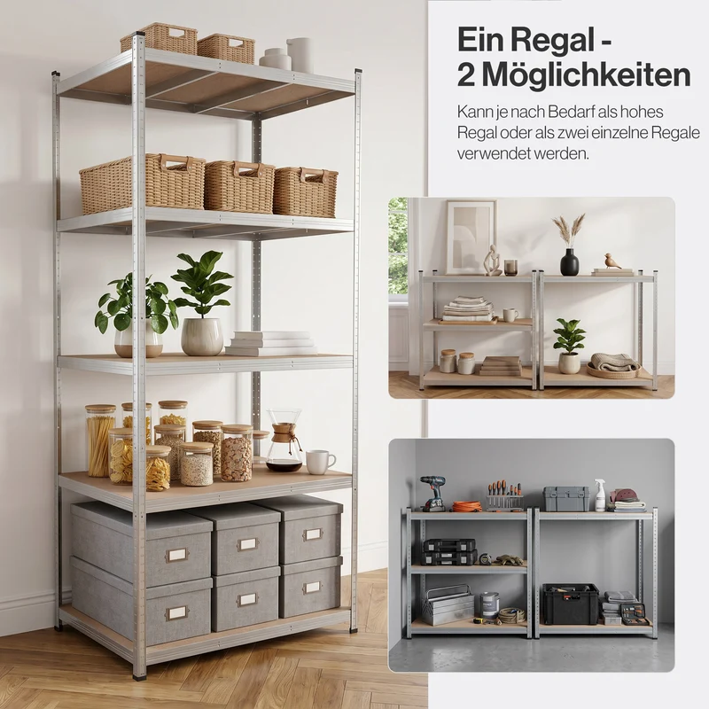 Belko® Schwerlastregal C116, 200x90x60 cm, 5 Böden, 175kg Tragkraft pro Boden, verzinkt - Lagerregal, Steckregal