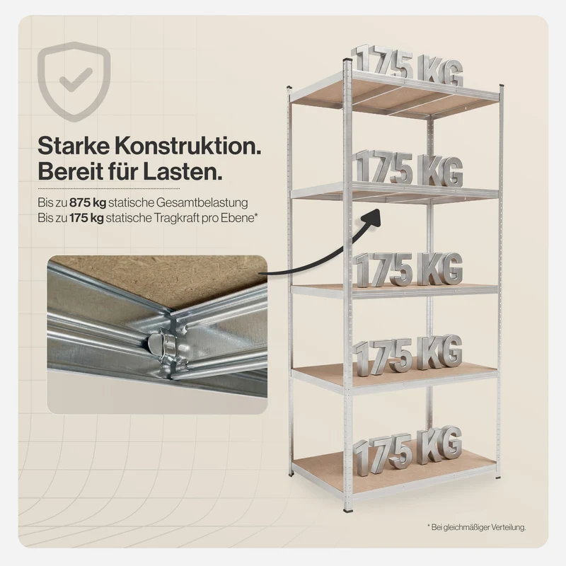Belko® Schwerlastregal C116, 200x90x60 cm, 5 Böden, 175kg Tragkraft pro Boden, verzinkt - Lagerregal, Steckregal