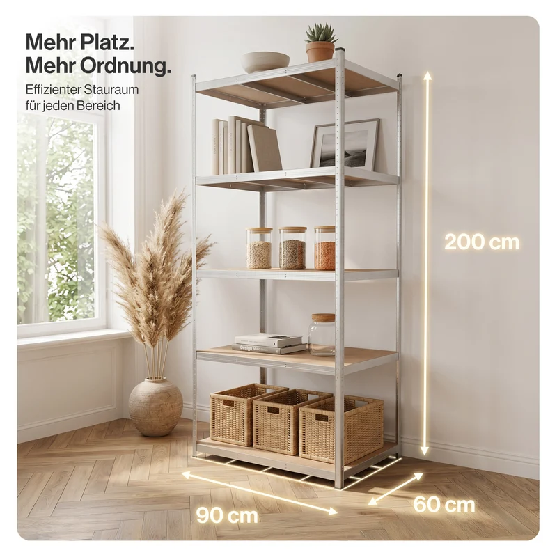 Belko® Schwerlastregal C116, 200x90x60 cm, 5 Böden, 175kg Tragkraft pro Boden, verzinkt - Lagerregal, Steckregal