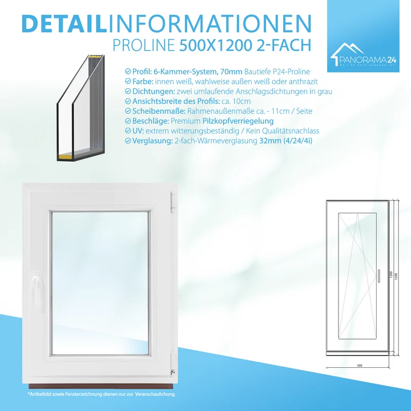 P24® Kellerfenster Kunststofffenster 2-Fach 70mm Proline, Anthrazit